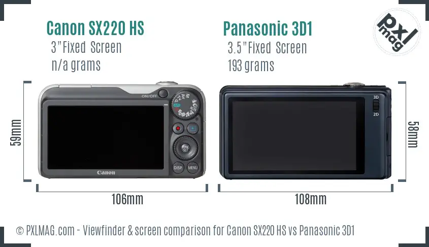 Canon SX220 HS vs Panasonic 3D1 Screen and Viewfinder comparison