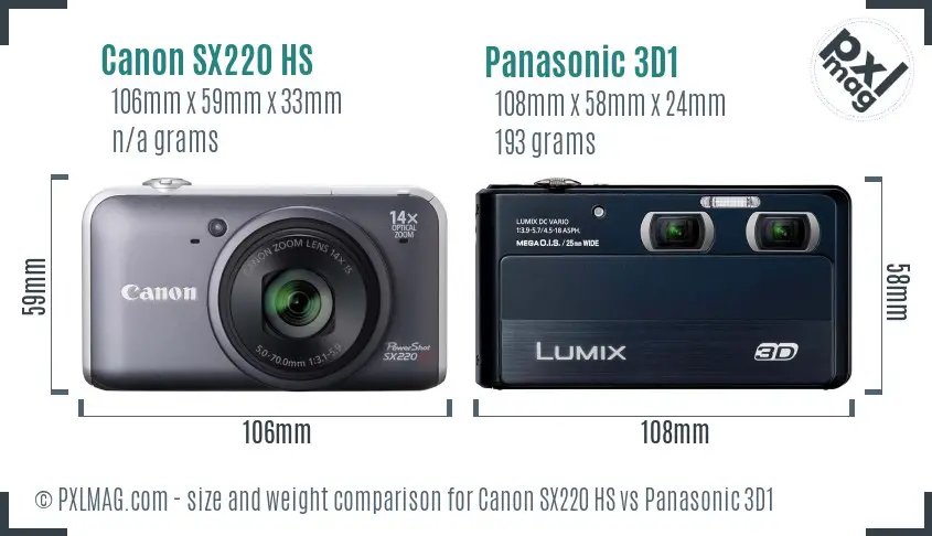 Canon SX220 HS vs Panasonic 3D1 size comparison