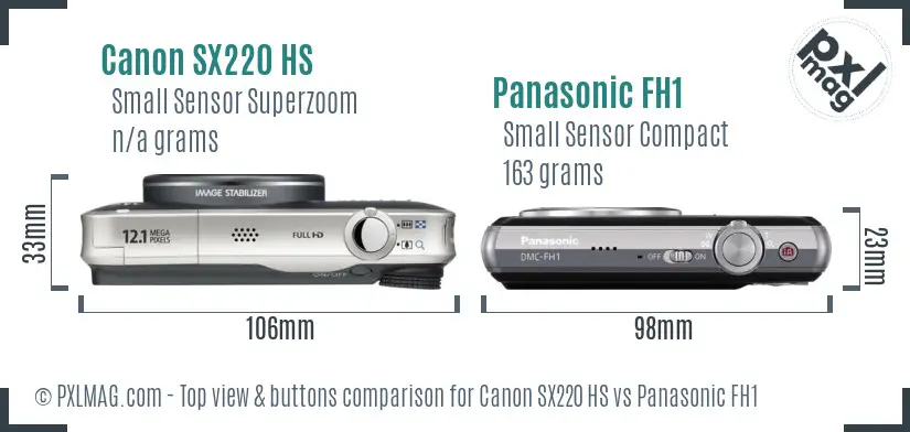 Canon SX220 HS vs Panasonic FH1 top view buttons comparison Canon SX220 HS vs Panasonic FH1 top view buttons comparison