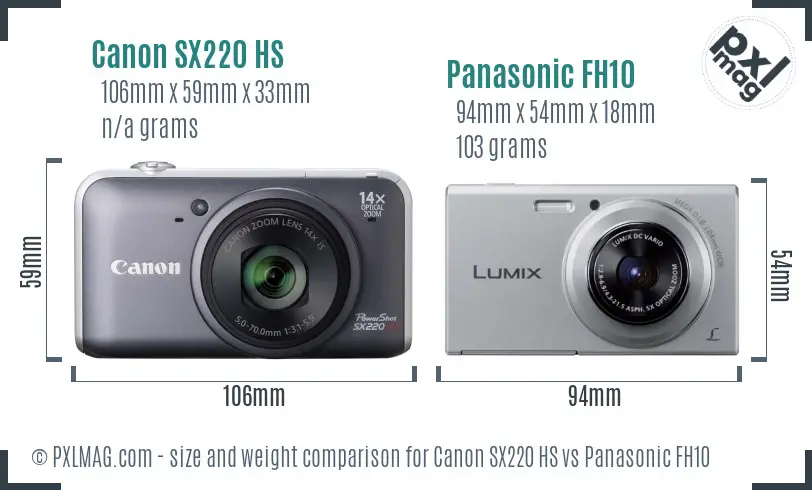 Canon SX220 HS vs Panasonic FH10 size comparison
