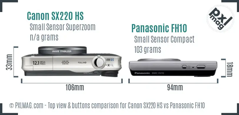 Canon SX220 HS vs Panasonic FH10 top view buttons comparison