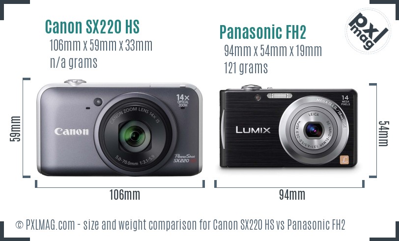Canon SX220 HS vs Panasonic FH2 size comparison