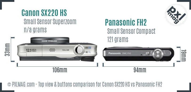 Canon SX220 HS vs Panasonic FH2 top view buttons comparison