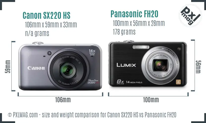 Canon SX220 HS vs Panasonic FH20 size comparison