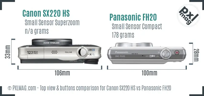 Canon SX220 HS vs Panasonic FH20 top view buttons comparison