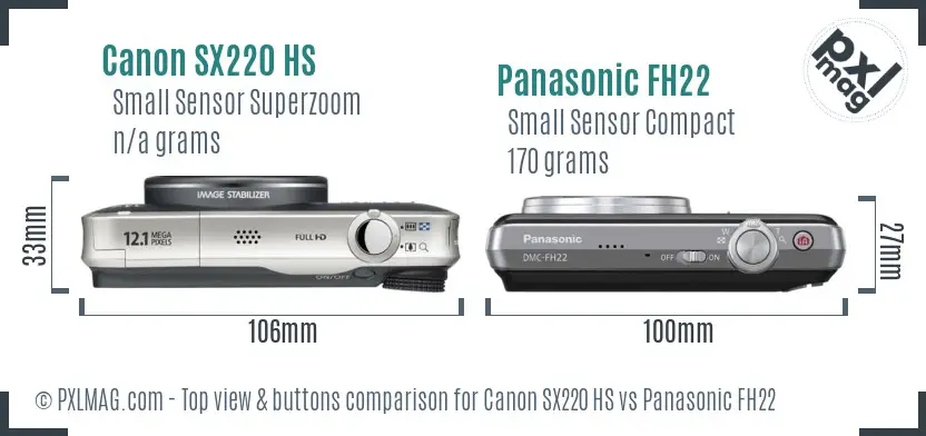 Canon SX220 HS vs Panasonic FH22 top view buttons comparison Canon SX220 HS vs Panasonic FH22 top view buttons comparison