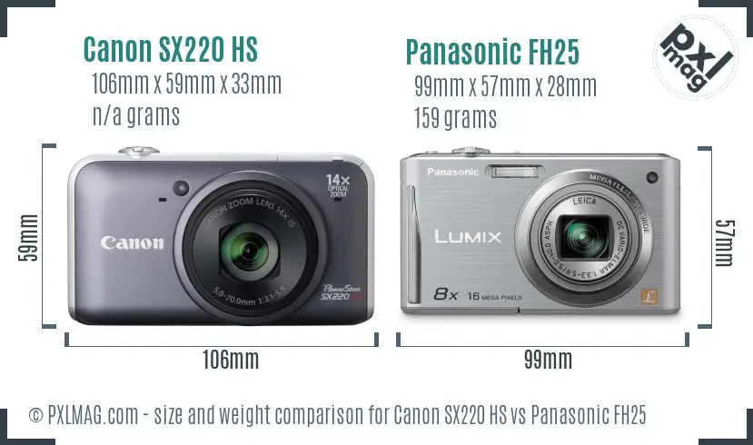 Canon SX220 HS vs Panasonic FH25 size comparison
