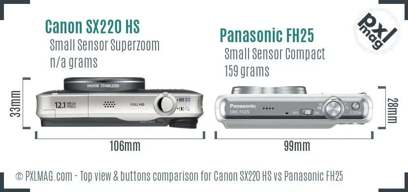 Canon SX220 HS vs Panasonic FH25 top view buttons comparison