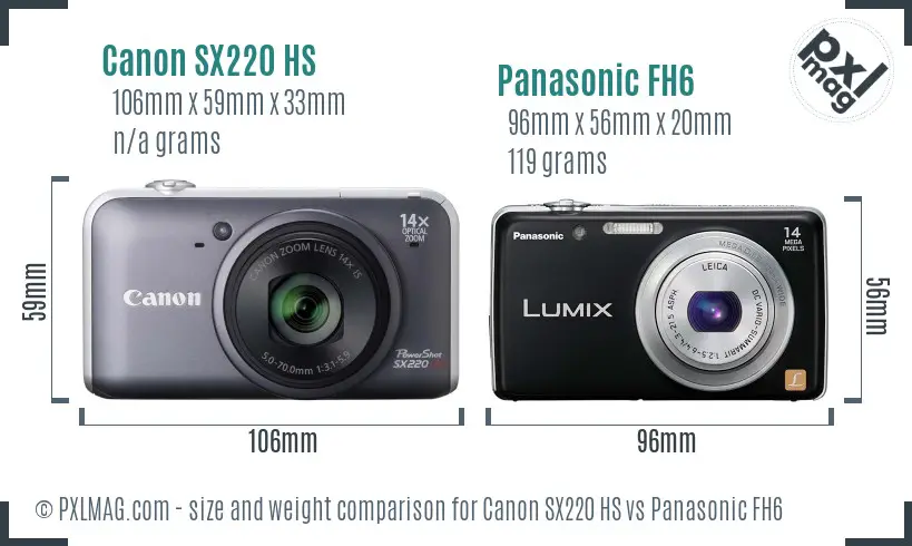 Canon SX220 HS vs Panasonic FH6 size comparison