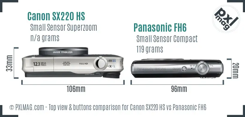 Canon SX220 HS vs Panasonic FH6 top view buttons comparison