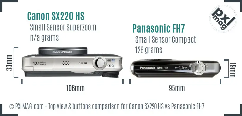 Canon SX220 HS vs Panasonic FH7 top view buttons comparison