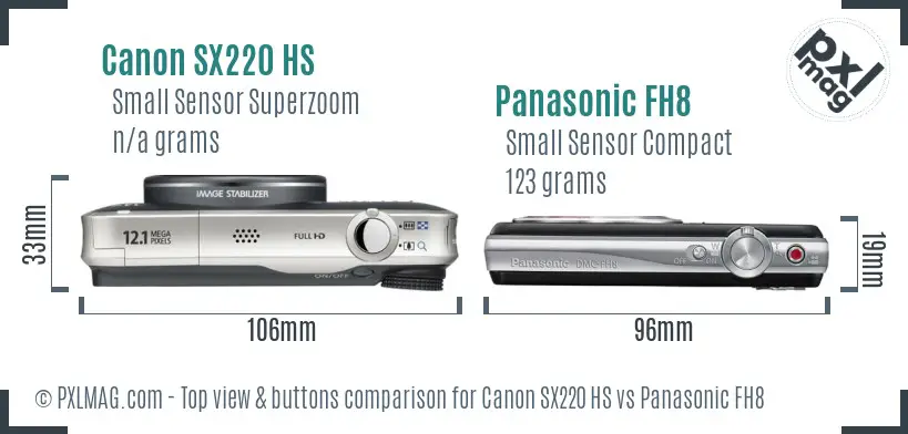 Canon SX220 HS vs Panasonic FH8 top view buttons comparison
