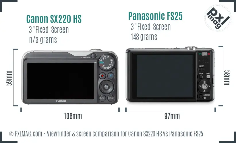 Canon SX220 HS vs Panasonic FS25 Screen and Viewfinder comparison
