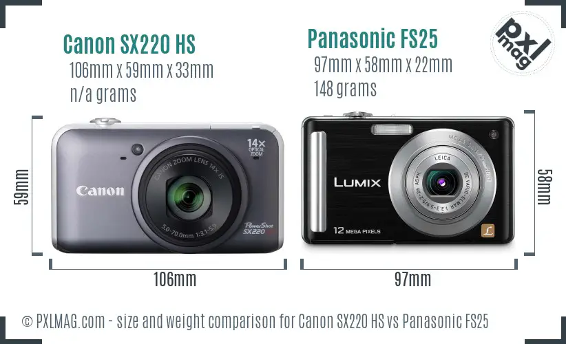 Canon SX220 HS vs Panasonic FS25 size comparison