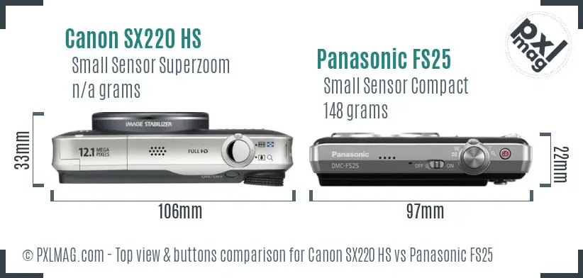 Canon SX220 HS vs Panasonic FS25 top view buttons comparison
