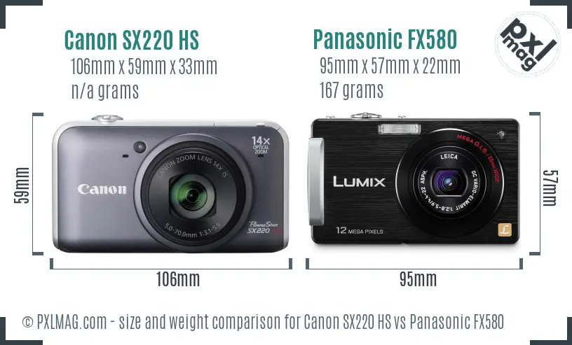 Canon SX220 HS vs Panasonic FX580 size comparison