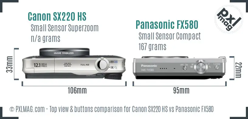 Canon SX220 HS vs Panasonic FX580 top view buttons comparison