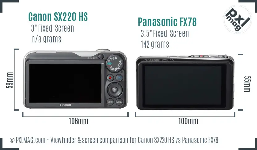 Canon SX220 HS vs Panasonic FX78 Screen and Viewfinder comparison