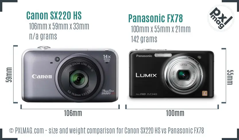 Canon SX220 HS vs Panasonic FX78 size comparison
