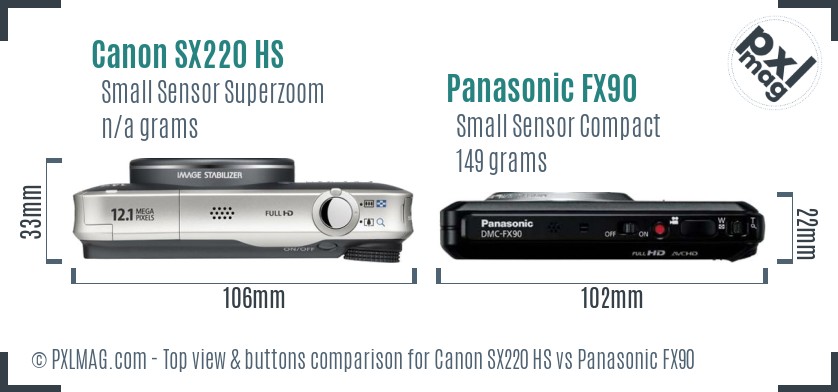 Canon SX220 HS vs Panasonic FX90 top view buttons comparison