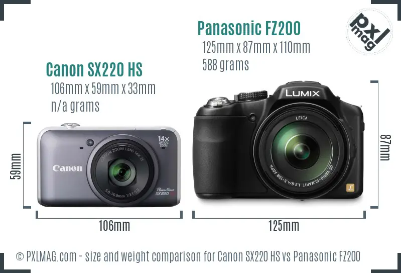 Canon SX220 HS vs Panasonic FZ200 size comparison