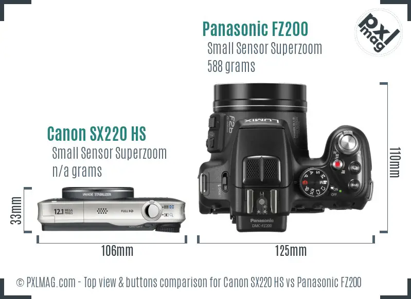 Canon SX220 HS vs Panasonic FZ200 top view buttons comparison