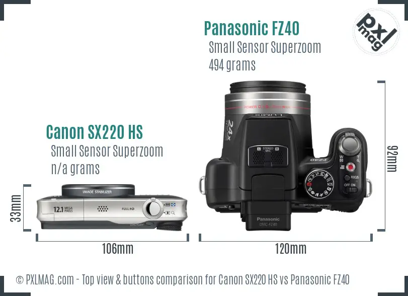Canon SX220 HS vs Panasonic FZ40 top view buttons comparison