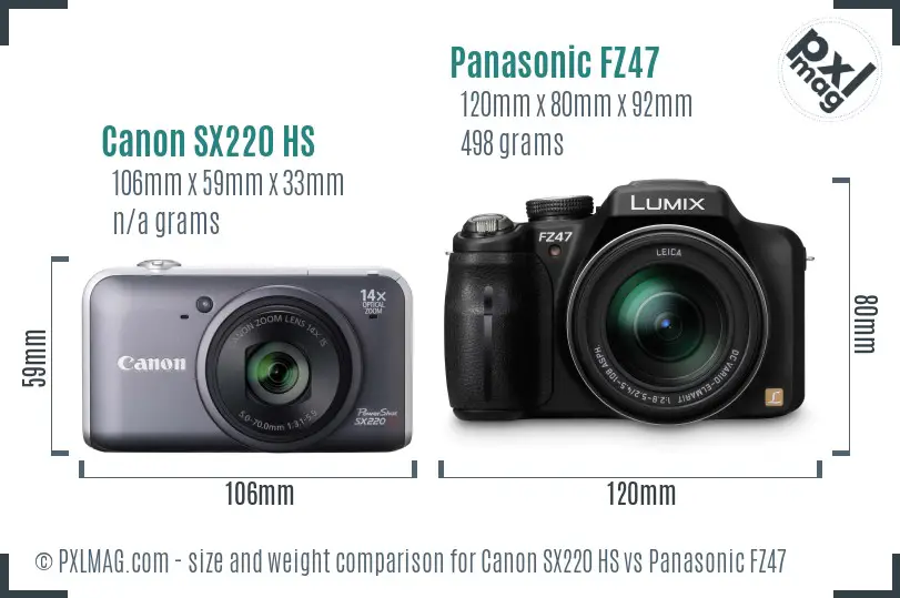 Canon SX220 HS vs Panasonic FZ47 size comparison