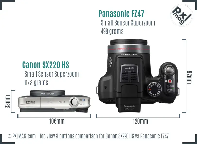 Canon SX220 HS vs Panasonic FZ47 top view buttons comparison