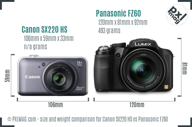 Canon SX220 HS vs Panasonic FZ60 size comparison