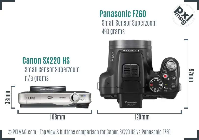 Canon SX220 HS vs Panasonic FZ60 top view buttons comparison