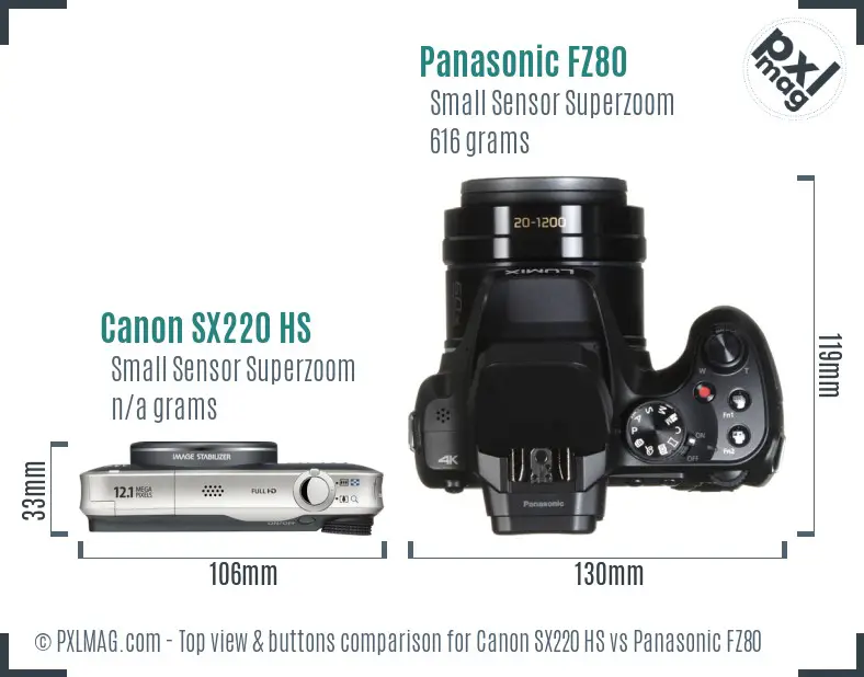Canon SX220 HS vs Panasonic FZ80 top view buttons comparison Canon SX220 HS vs Panasonic FZ80 top view buttons comparison