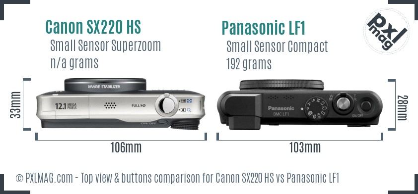 Canon SX220 HS vs Panasonic LF1 top view buttons comparison