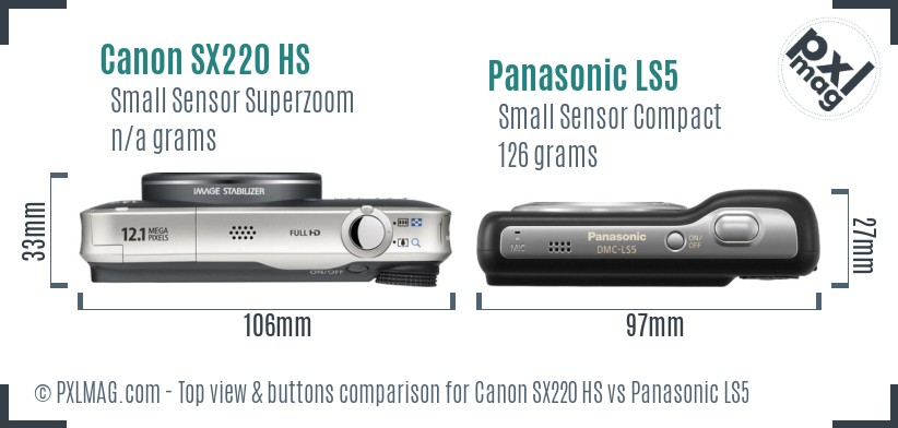 Canon SX220 HS vs Panasonic LS5 top view buttons comparison