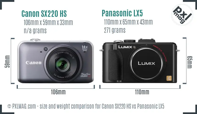Canon SX220 HS vs Panasonic LX5 size comparison Canon SX220 HS vs Panasonic LX5 size comparison