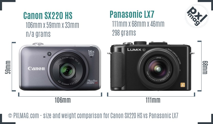 Canon SX220 HS vs Panasonic LX7 size comparison Canon SX220 HS vs Panasonic LX7 size comparison