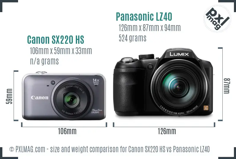 Canon SX220 HS vs Panasonic LZ40 size comparison