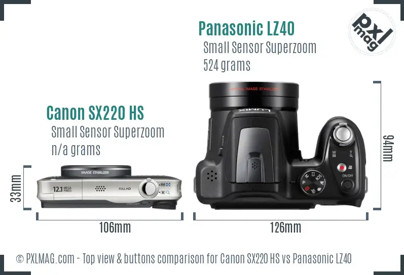 Canon SX220 HS vs Panasonic LZ40 top view buttons comparison