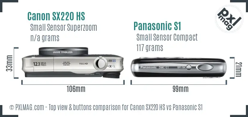 Canon SX220 HS vs Panasonic S1 top view buttons comparison