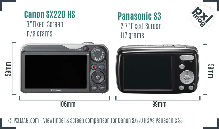 Canon SX220 HS vs Panasonic S3 Screen and Viewfinder comparison