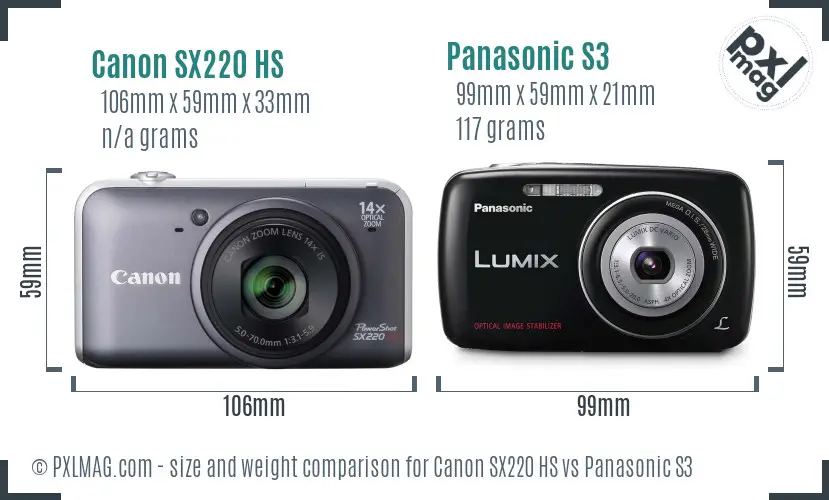 Canon SX220 HS vs Panasonic S3 size comparison