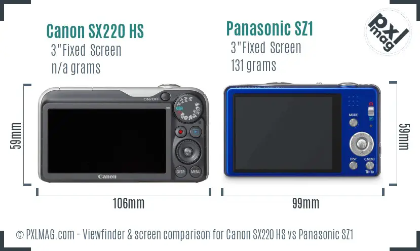 Canon SX220 HS vs Panasonic SZ1 Screen and Viewfinder comparison Canon SX220 HS vs Panasonic SZ1 Screen and Viewfinder comparison
