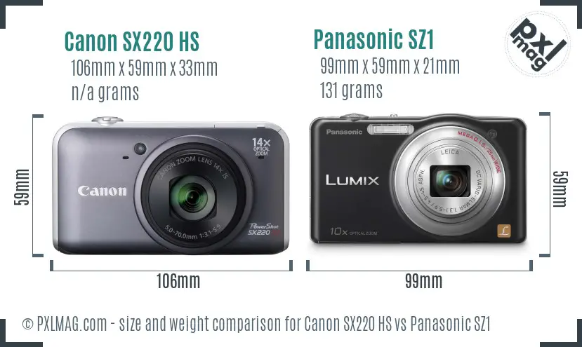 Canon SX220 HS vs Panasonic SZ1 size comparison Canon SX220 HS vs Panasonic SZ1 size comparison