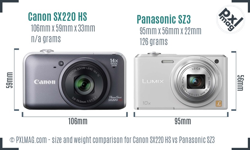 Canon SX220 HS vs Panasonic SZ3 size comparison