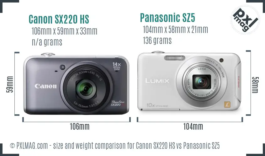 Canon SX220 HS vs Panasonic SZ5 size comparison