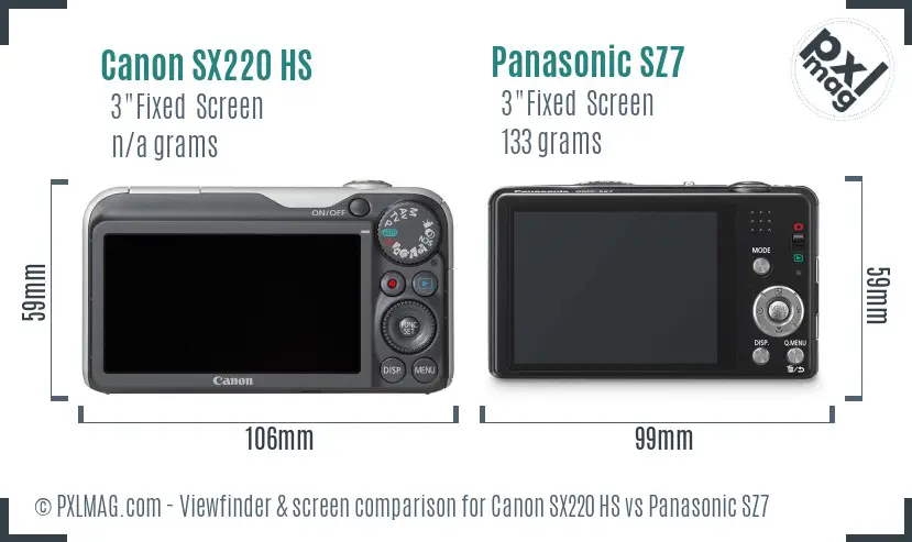 Canon SX220 HS vs Panasonic SZ7 Screen and Viewfinder comparison