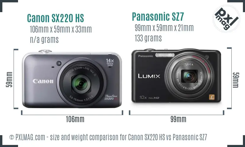Canon SX220 HS vs Panasonic SZ7 size comparison