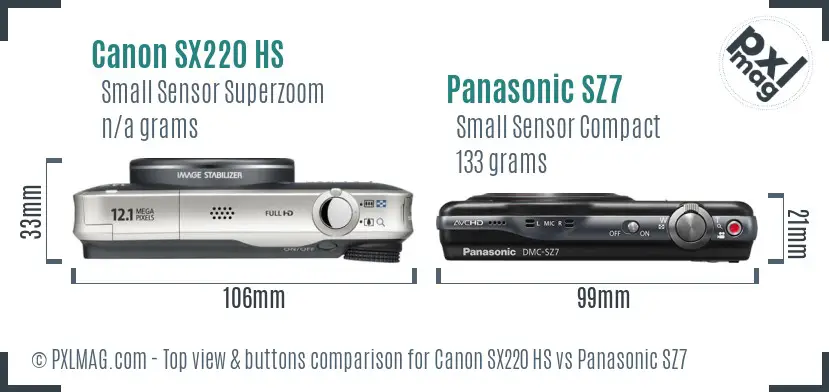 Canon SX220 HS vs Panasonic SZ7 top view buttons comparison