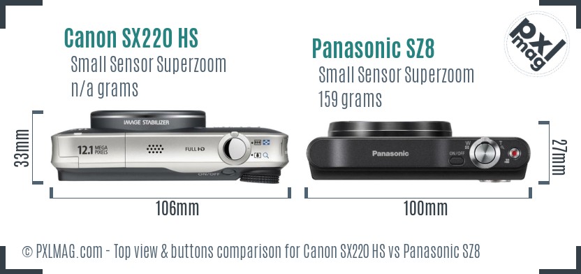 Canon SX220 HS vs Panasonic SZ8 top view buttons comparison