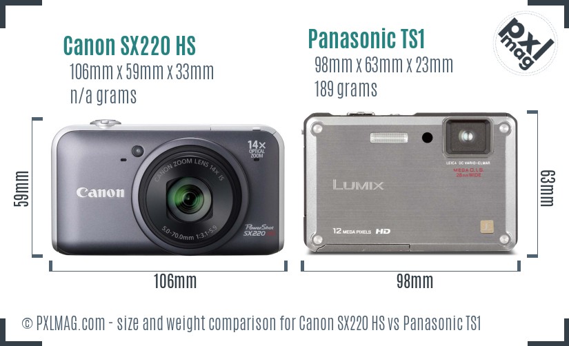 Canon SX220 HS vs Panasonic TS1 size comparison